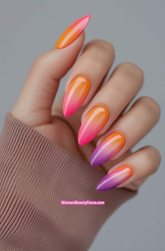 14. Nails with Sunset Ombre Tips
