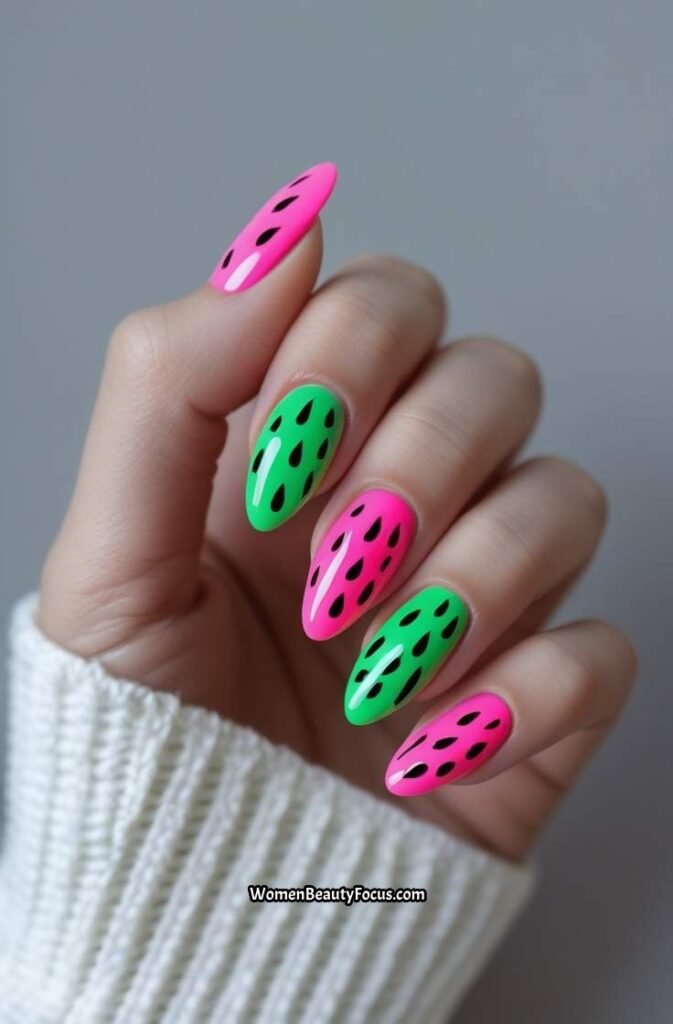 14. Neon Watermelon Nails