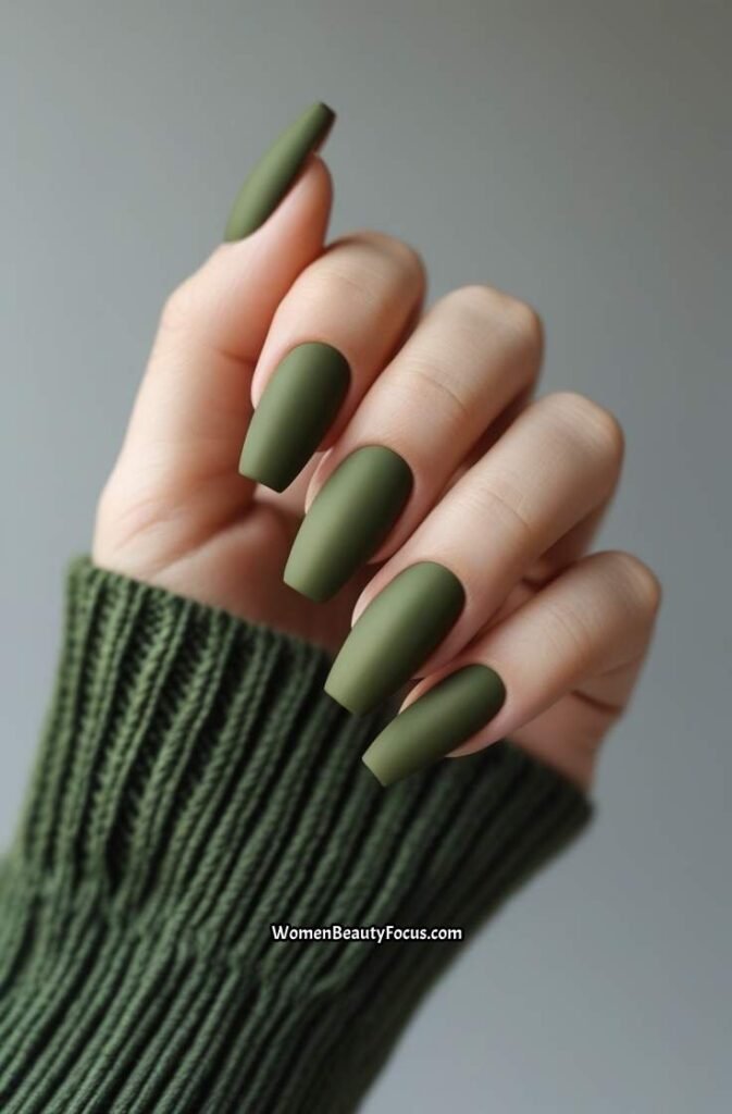 14. Olive Green Matte Nails