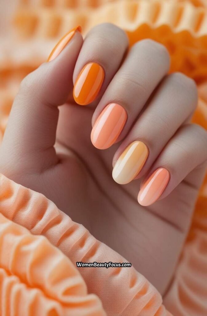 14. Orange Sherbet Ombre Nails