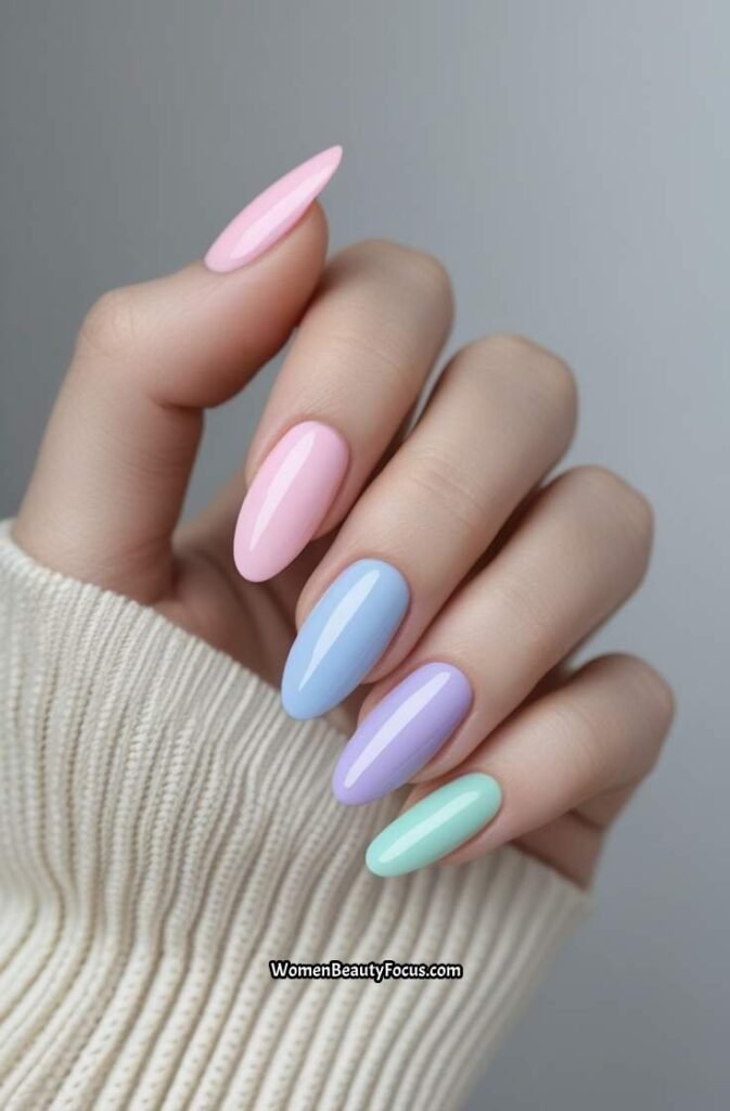 14. Pastel Rainbow Tips on Sheer Base