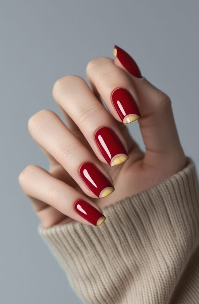14. Red Cherry Half Moon Nails