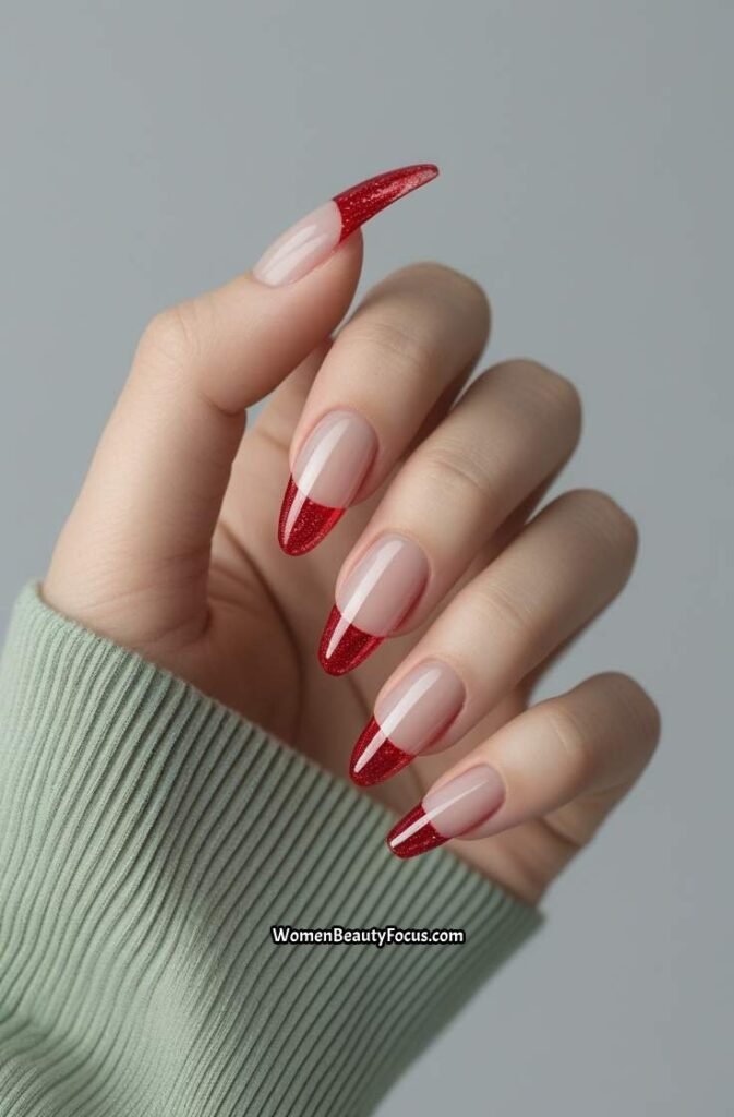 14. Red Glass Nails with Micro French Tips