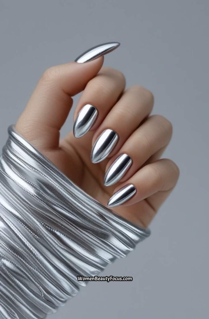 14. Sleek Silver Metallic Nails