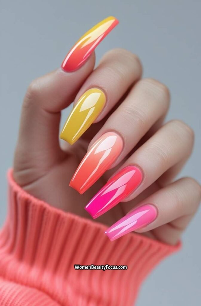 14. Sunset Gradient Coffin Nails