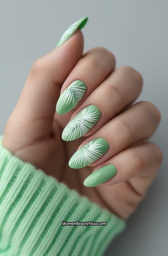 14. Tropical Palm Leaf Nail Art