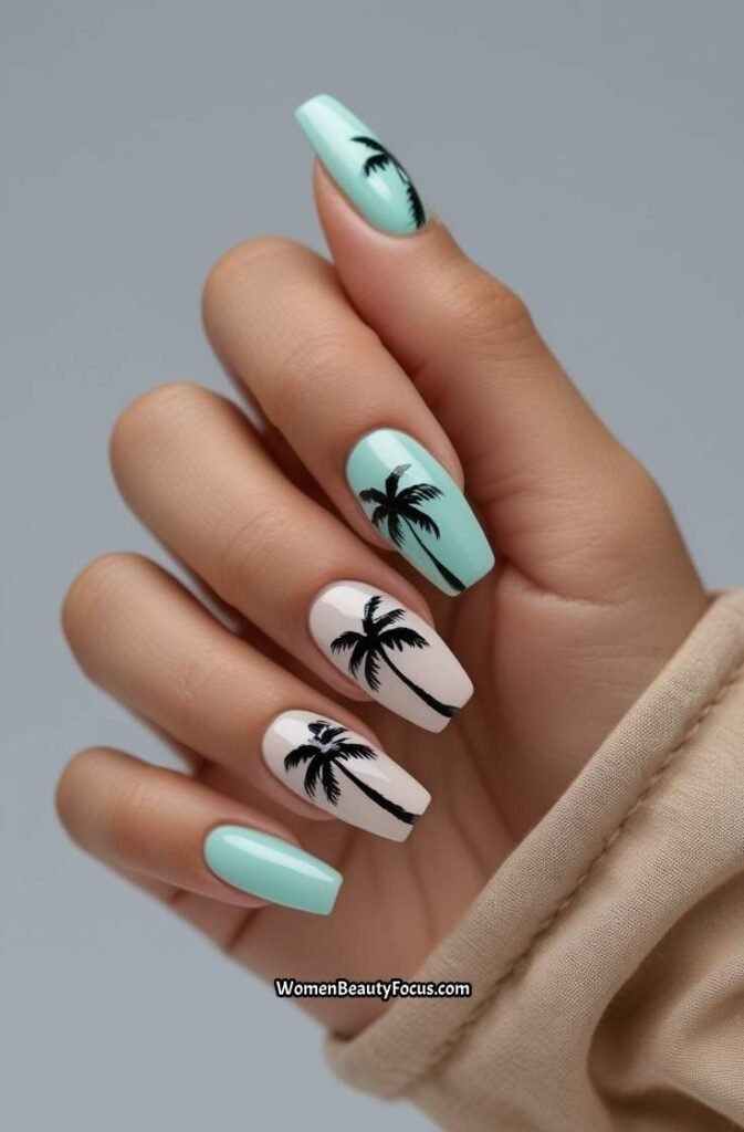 14. Tropical Palm Tree Nails
