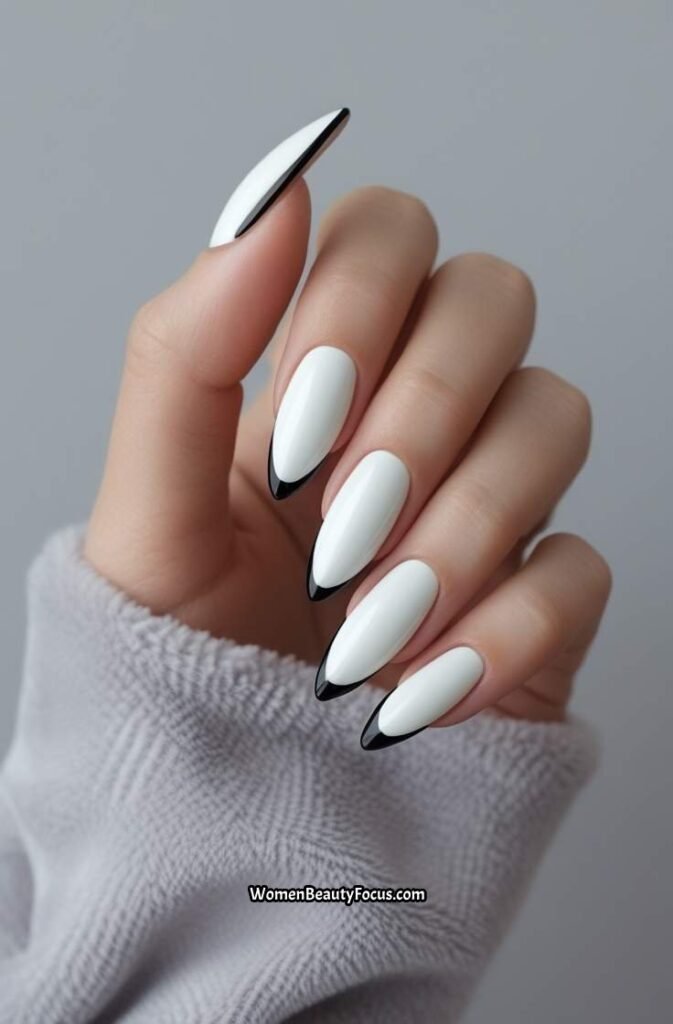 14. White Nails with Thin Black Tips