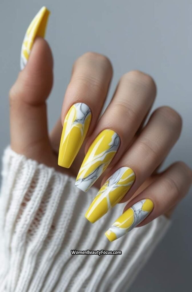 14. Yellow Marble Nails