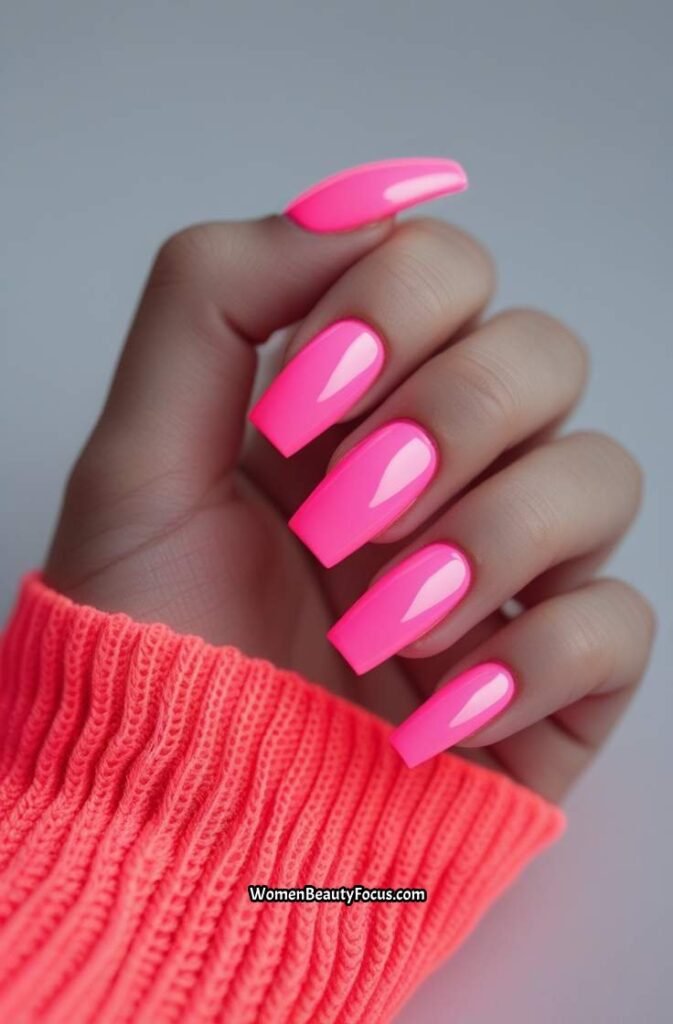 15. Bright Neon Pink Nails
