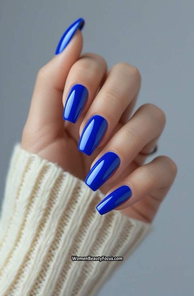 15. Cobalt Blue Nails with Gloss Finish
