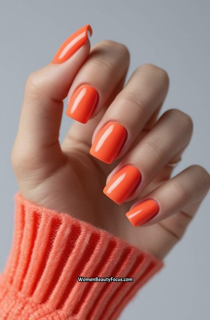 15. Coral Orange Short Square Nails