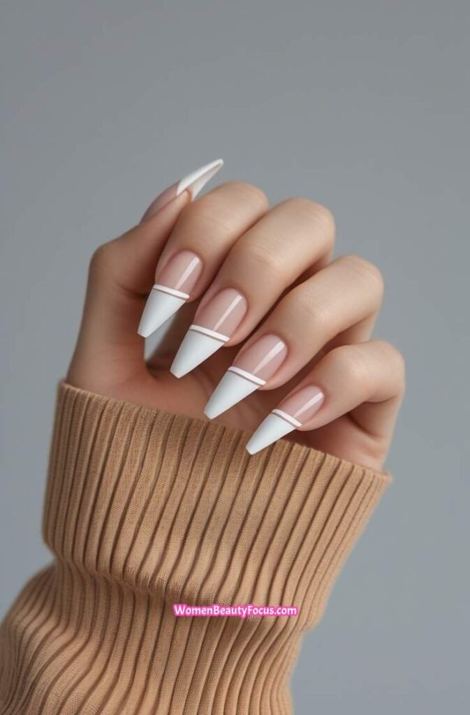 15. French Nails with Diagonal Tips
