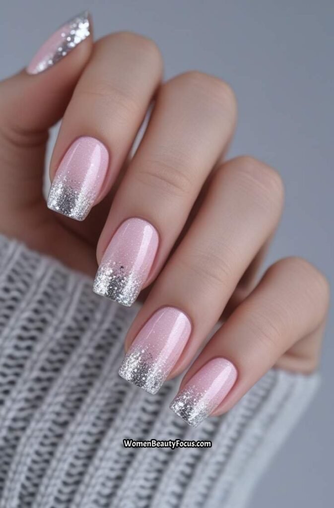 15. Light Pink Glitter Gradient Nails