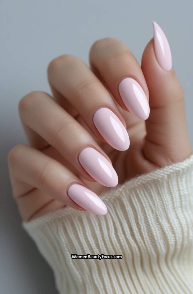 15. Light Pink Glossy Oval Nails