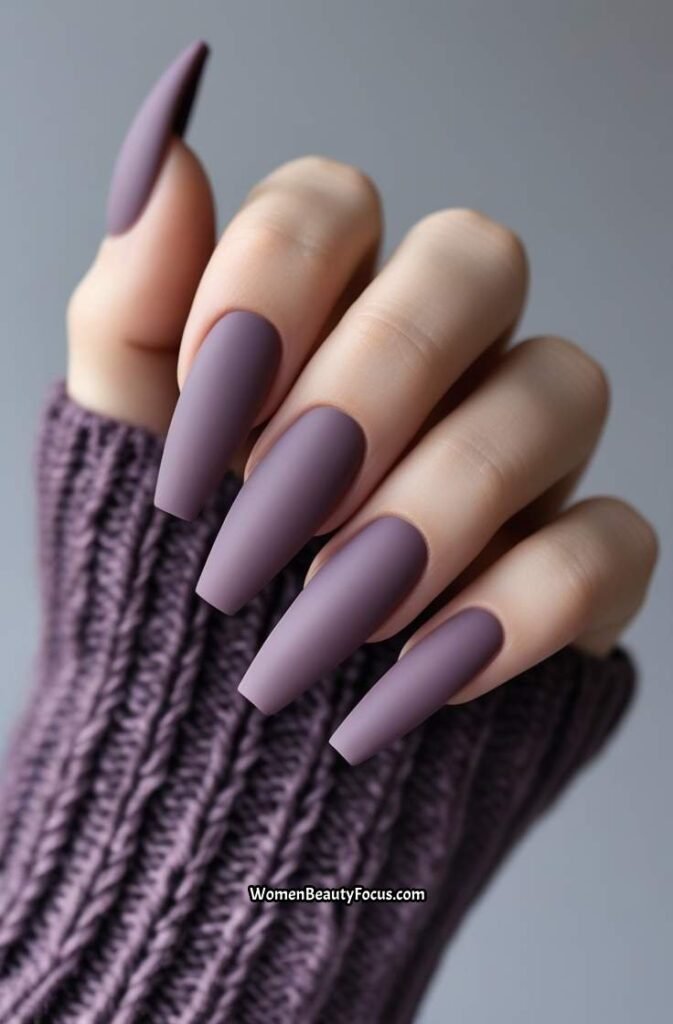 15. Muted Mauve Coffin Nails with Matte Finish