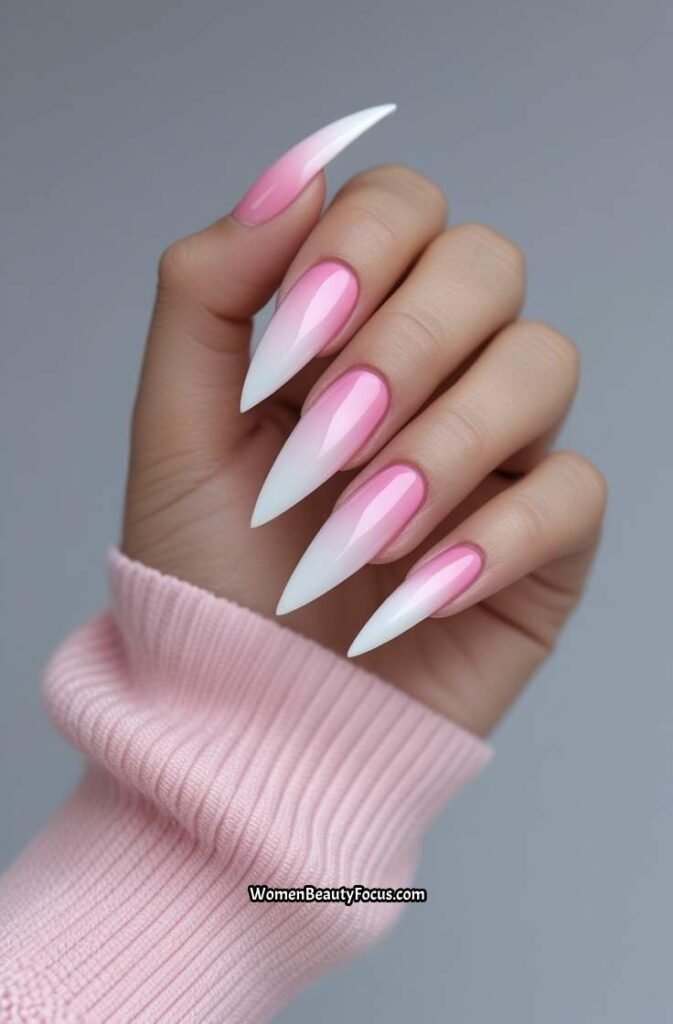 15. Ombre Pink White Nails