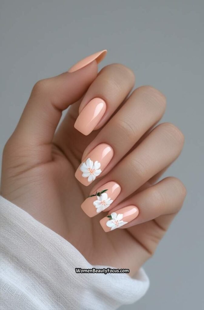 15. Peach Blossom Acrylic Nails