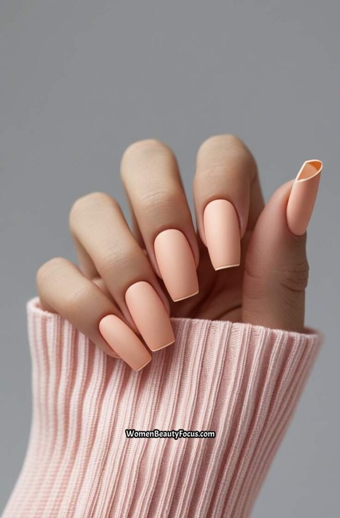 15. Peach French Tips with a Matte Finish