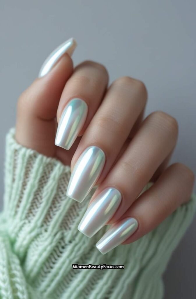 15. Pearl White Chrome Nails