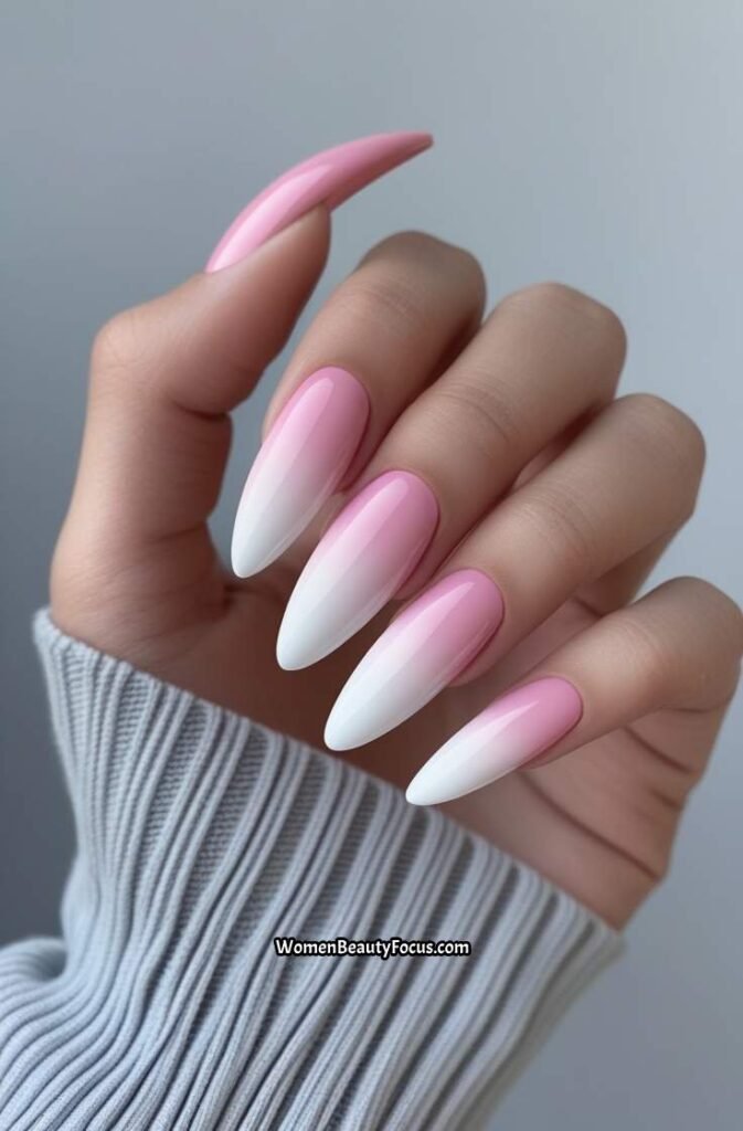 15. Pink Gradient Nails with White Tips