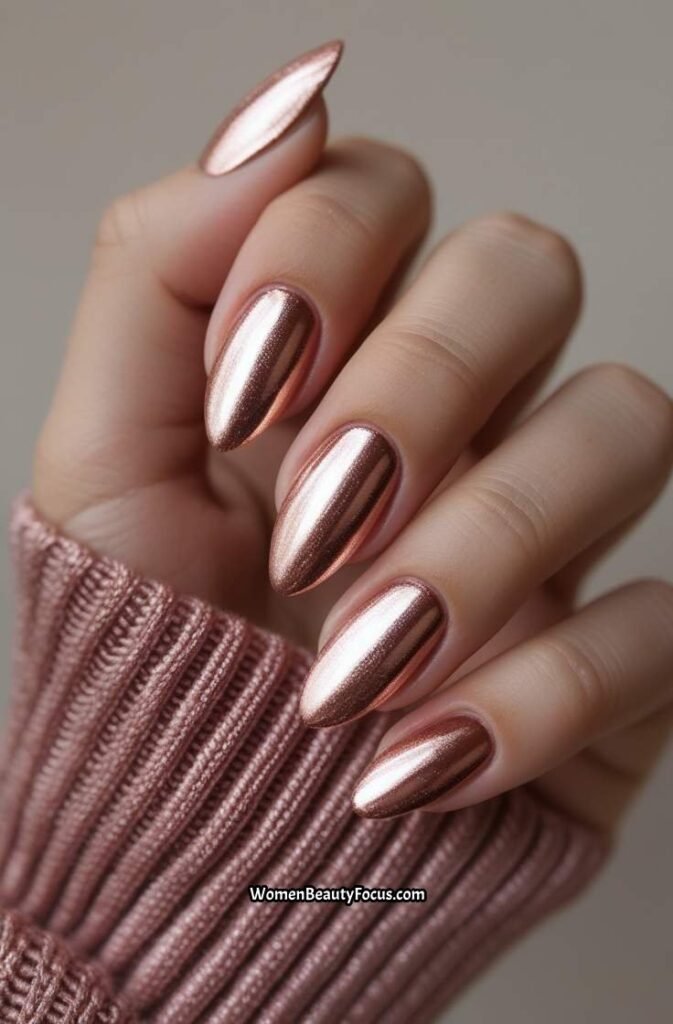 15. Shimmering Rose Gold Nails