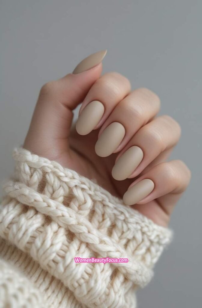 15. Short Neutral Nails with Matte Finish