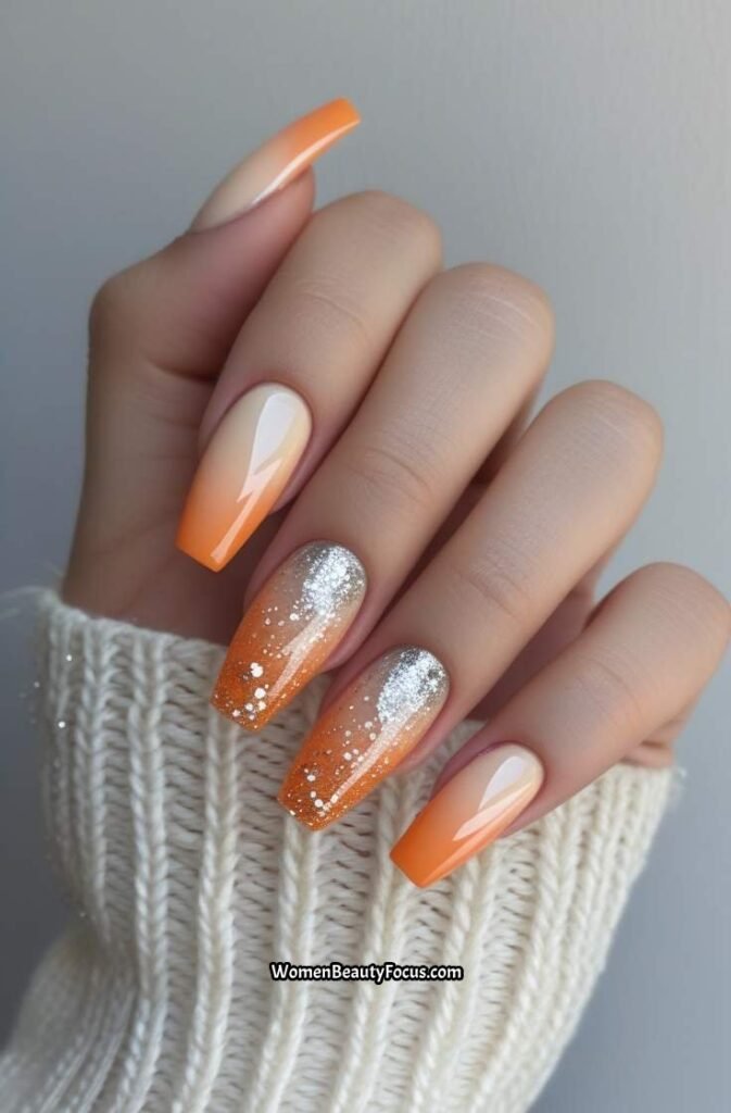 15. Soft Orange Gradient with Silver Sparkles