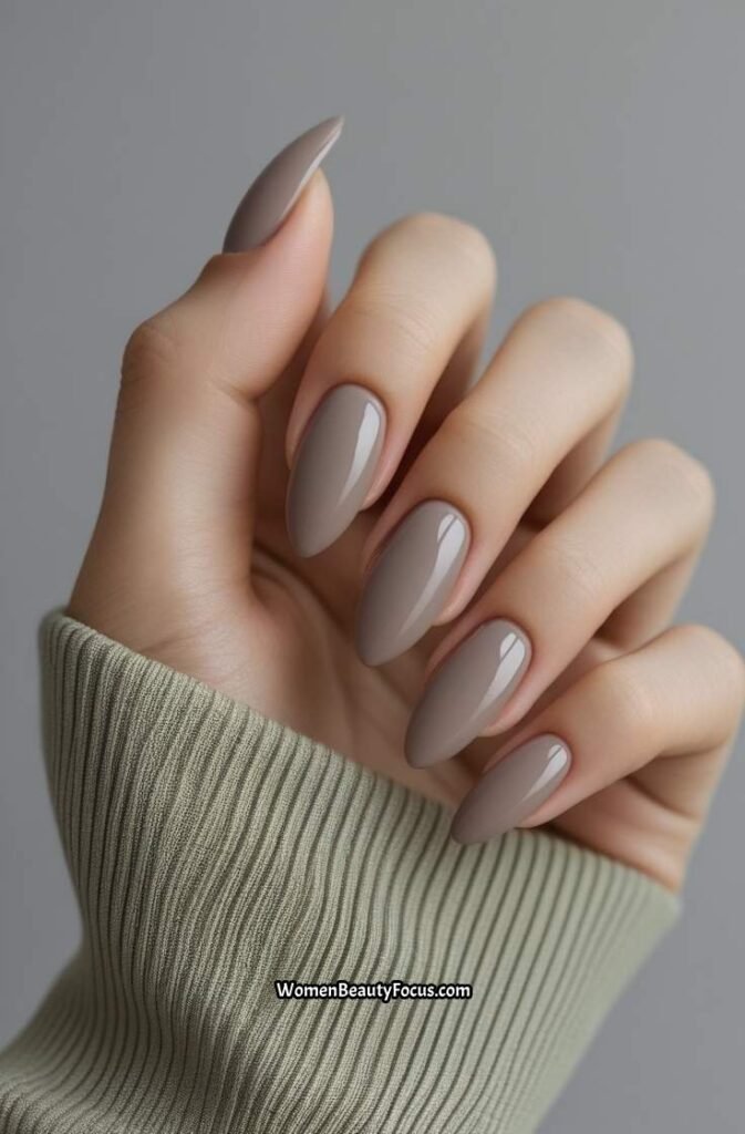 15. Soft Taupe Glossy Nails
