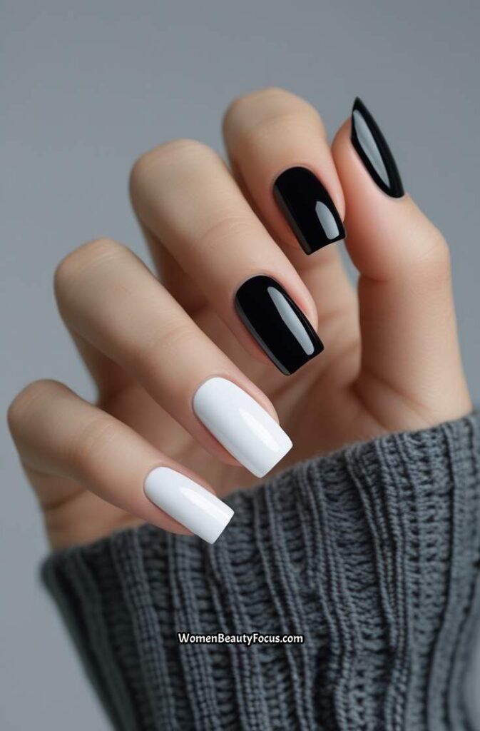 15. Split Black and White Nails