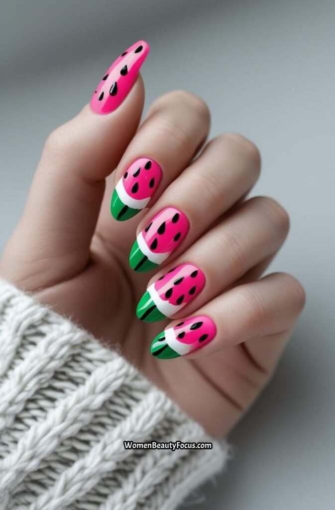 15. Watermelon Inspired Nail Art for a Juicy Look
