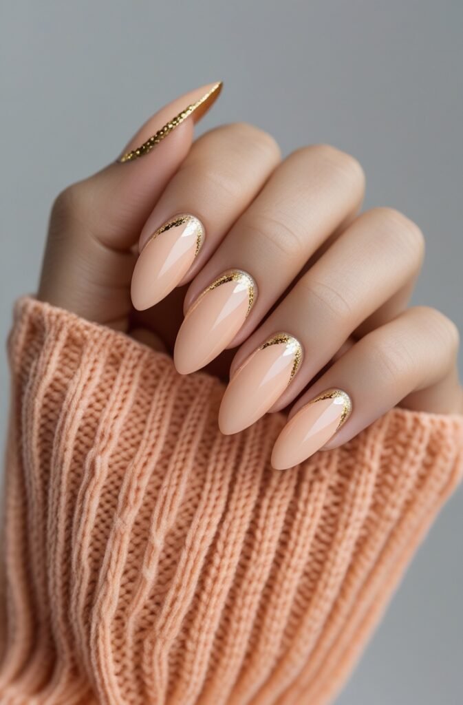 16. Almond Nails with Peach and Gold Accents