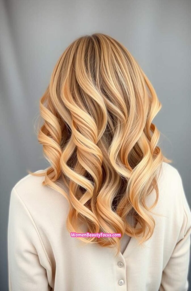 16. Back View of Soft Peach Waves with Layers Back View