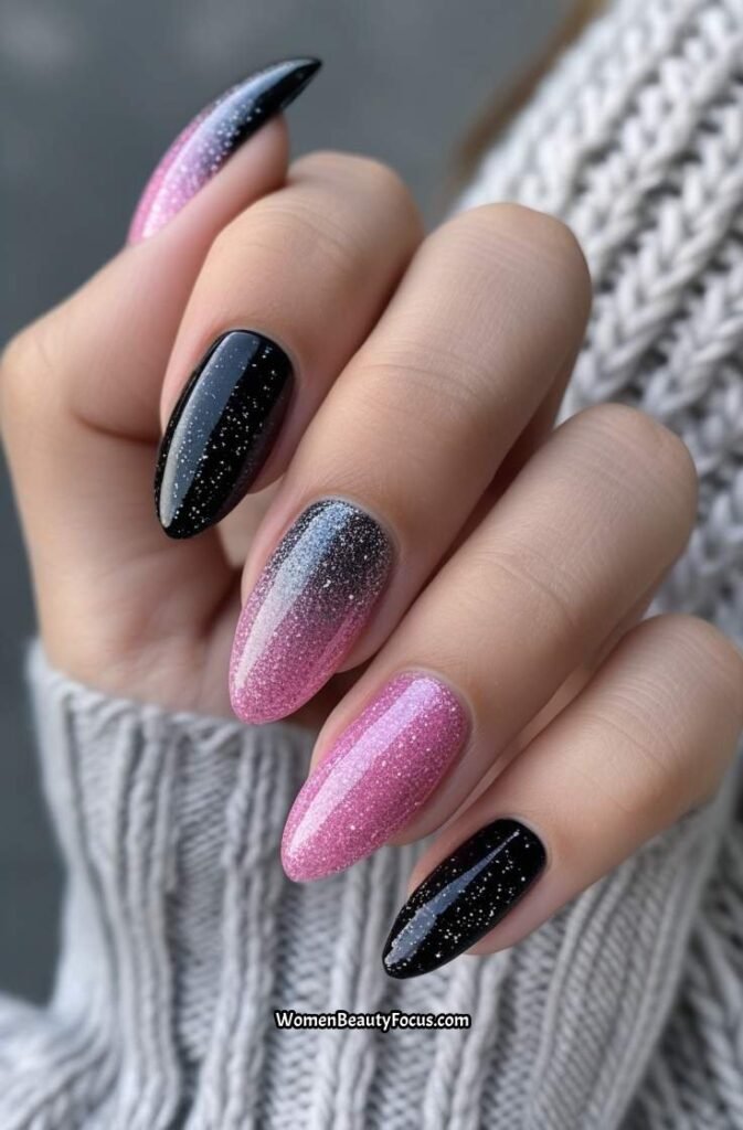 16. Black and Pink Glitter Gradient