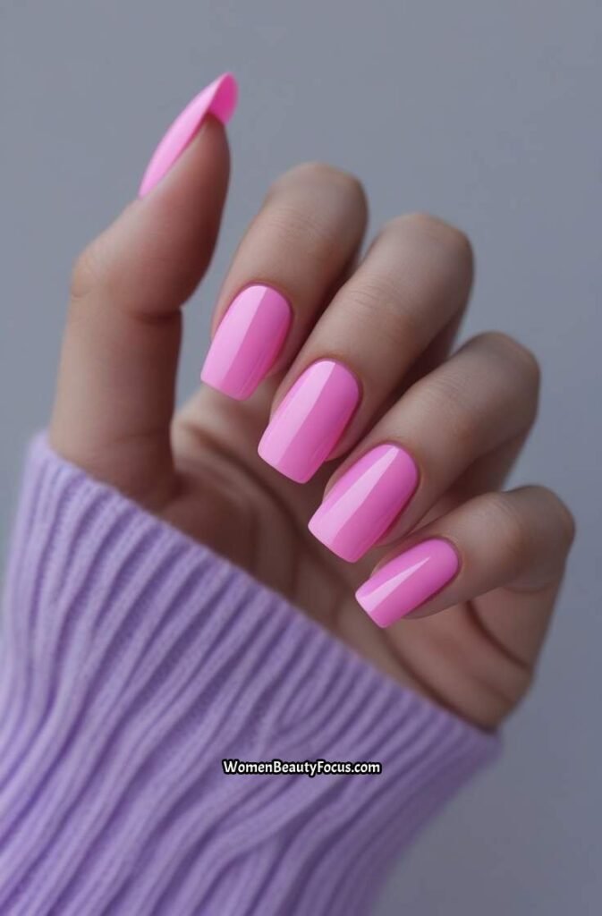 16. Bubblegum Pink Nails with Glossy Finish