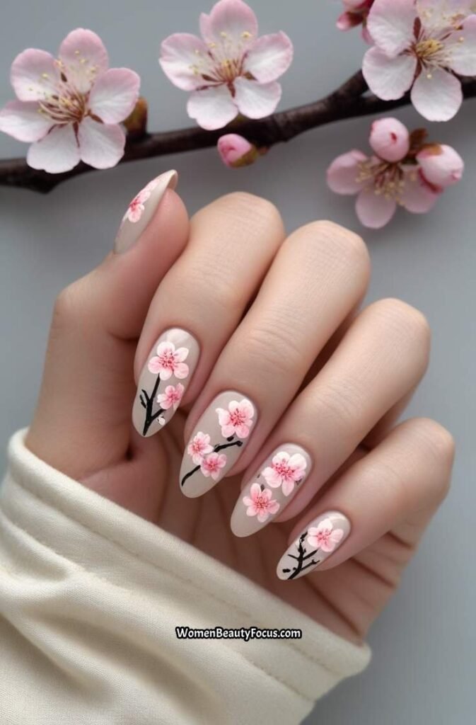 16. Cherry Blossom Nail Art