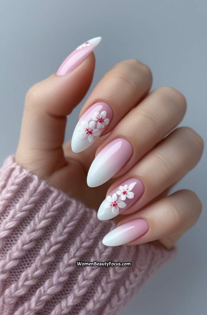 16. Cherry Blossom Ombre Nails