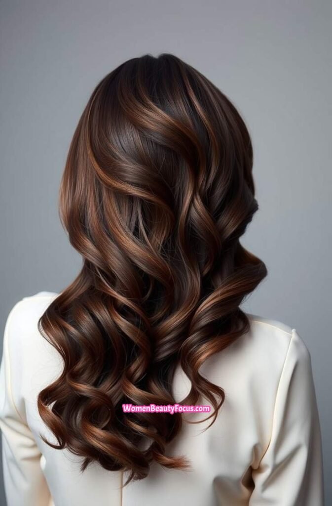 16. Dark Mahogany Brown with Wavy Layers Back View