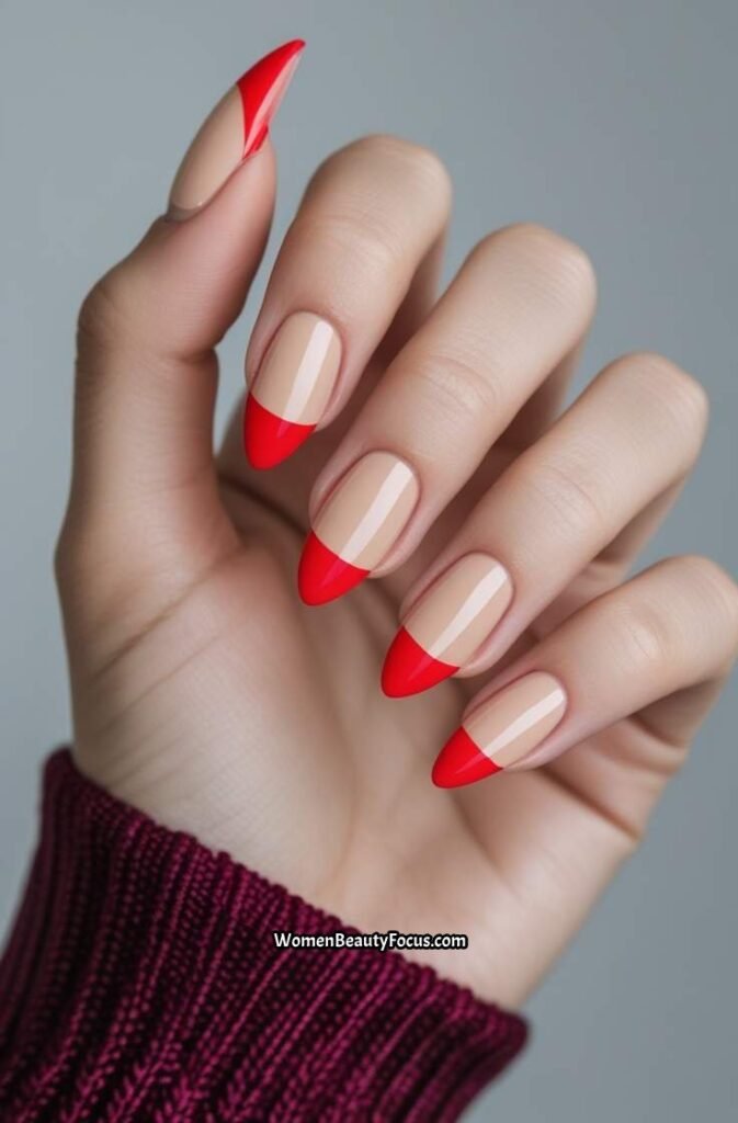 16. French Tips with Bold Red Tips