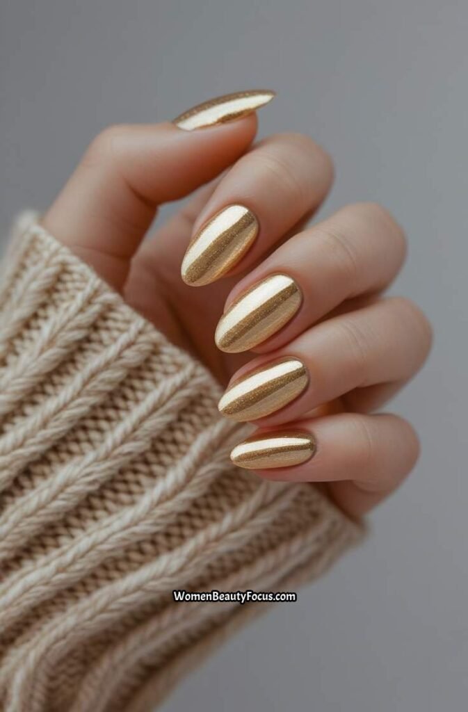 16. Golden Champagne Cat Eye Nails