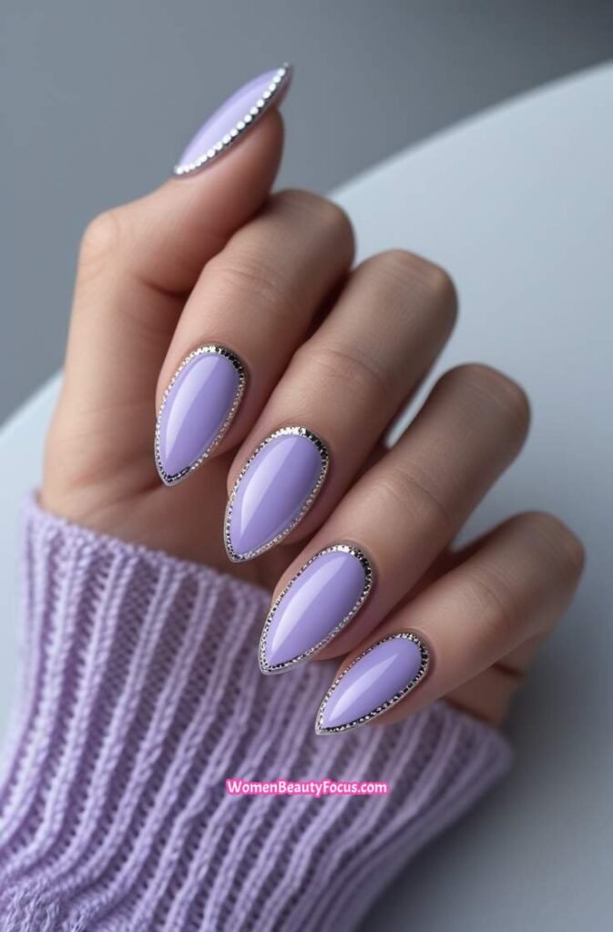16. Lilac Cat Eye Nails with Silver Accents