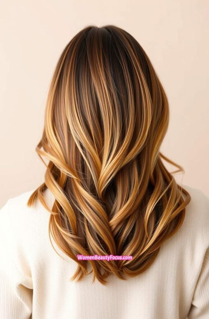 16. Medium Cut with Warm Golden Ombre Back View