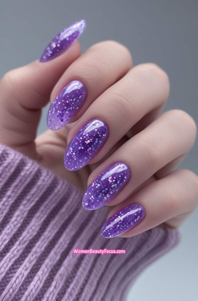 16. Purple Sparkle Jelly Nails