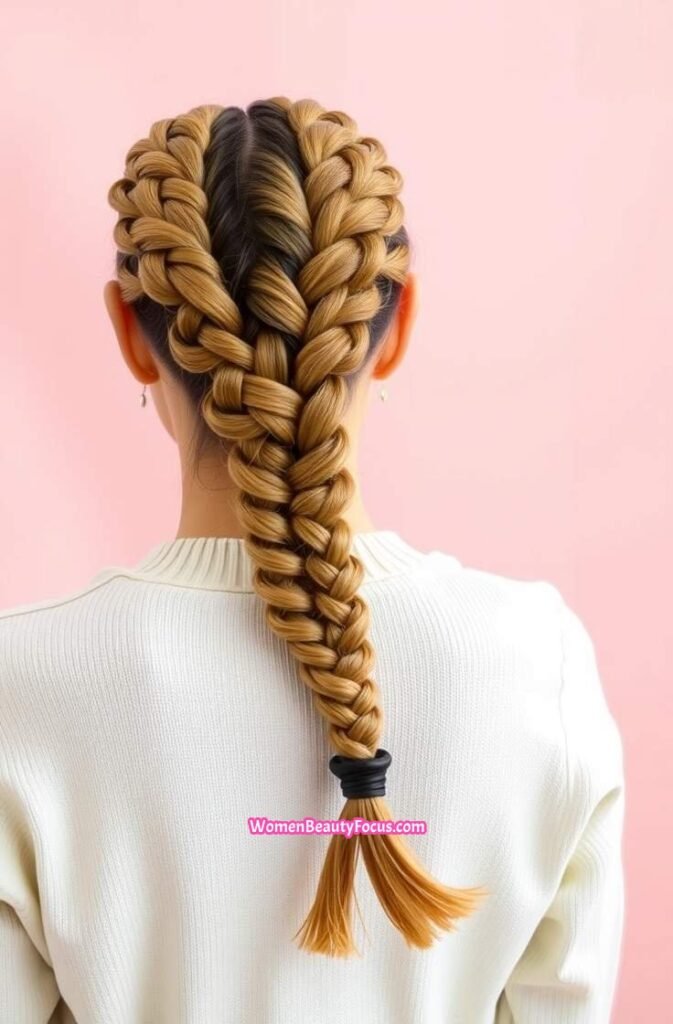 16. Rope Braided Ponytail with Neat Partings Back View