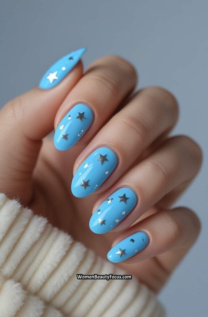 16. Sky Blue Star Nails