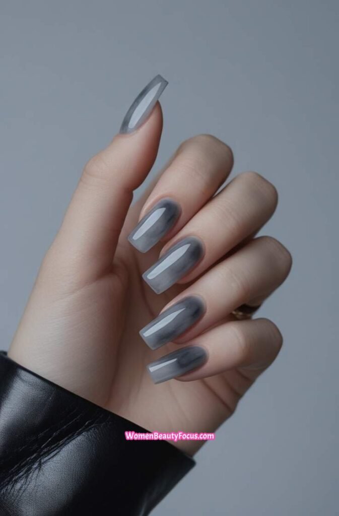 16. Smoky Grey Square Nails