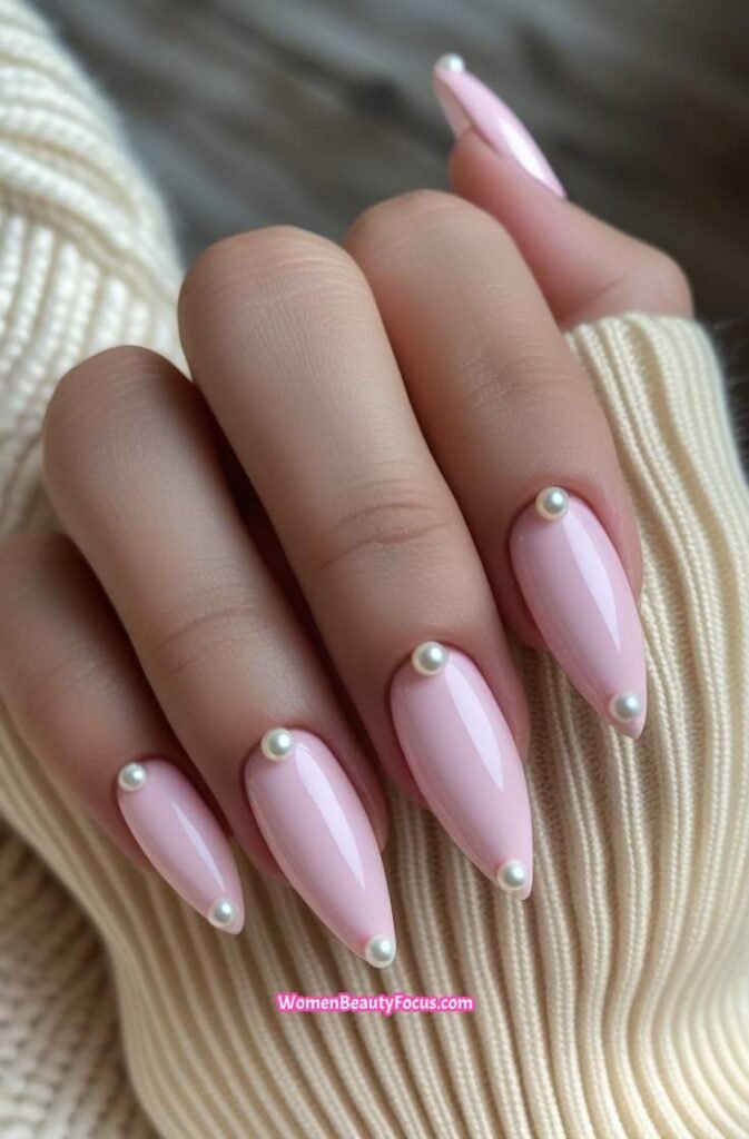 16. Soft Pink Stiletto Nails with Pearl Accents 15 IMGCentury