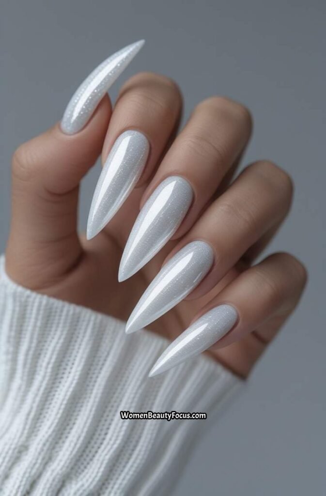 16. White Chrome Nails with Subtle Glitter
