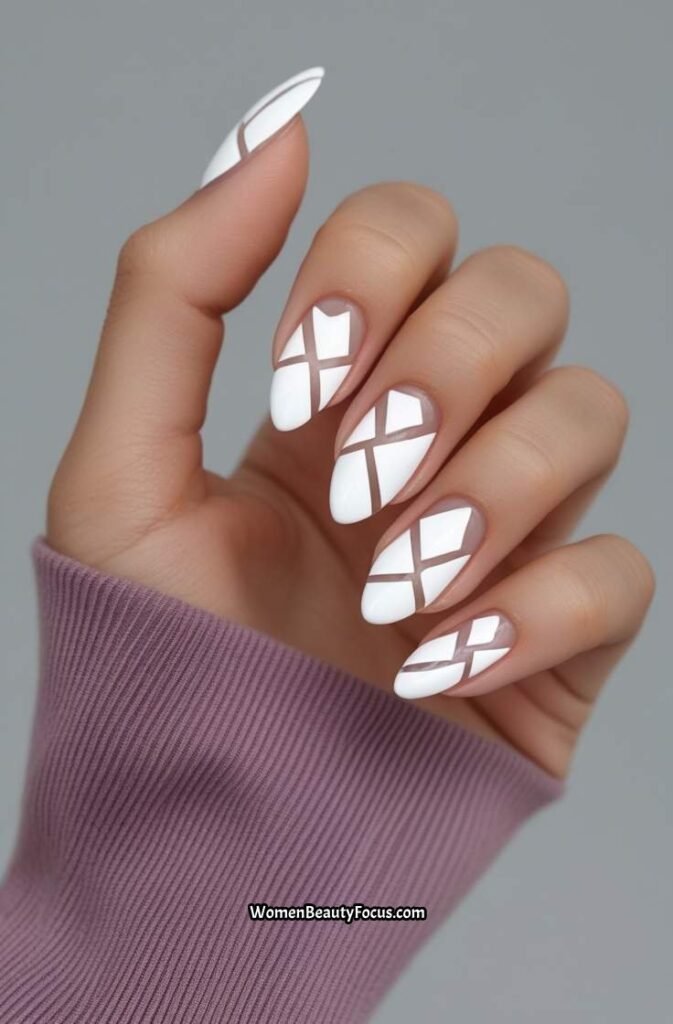 16. White Negative Space Nails