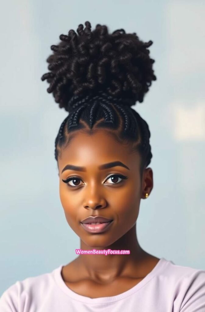 17. Afro Puff Ponytail with Cornrow Base Front View
